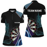 Maxcorners Personalized Blue Black 3D Womens Darts Polo Shirts Custom Dart Jerseys For Women Dart Team Shirts