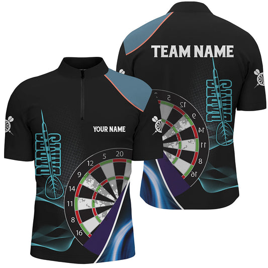 Maxcorners Personalized Blue Black 3D Mens Darts Polo Shirts Custom Dart Jerseys For Men Dart Team Shirts