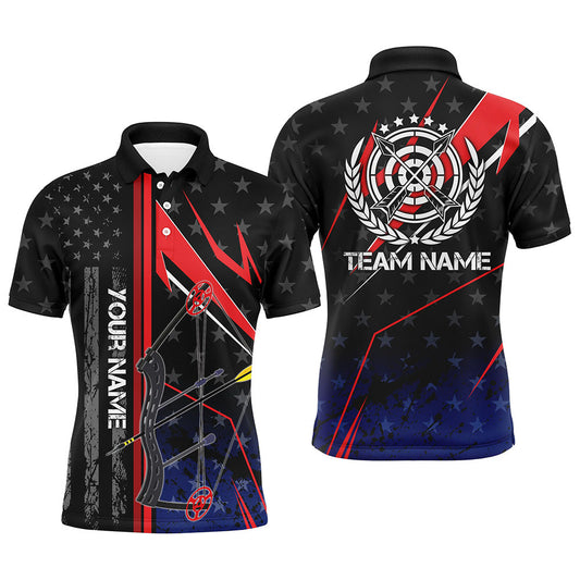 Maxcorners Personalized Archery Polo Shirts For Men, Patriotic Us Flag Bow And Arrow Archery Lover Shirts