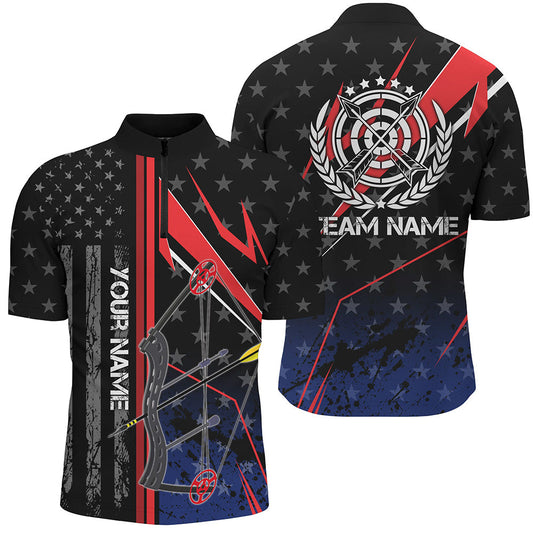 Maxcorners Personalized Archery Polo Shirts For Men, Patriotic Us Flag Bow And Arrow Archery Lover Shirts