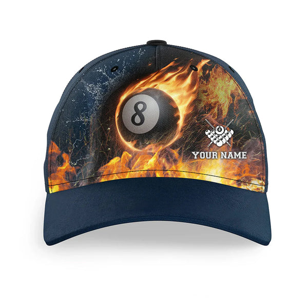 Maxcorners Billiard Fire And Water 8 Ball Personalized Name 3D Cap