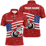 Maxcorners Personalized US Flag 8 Ball Pool With Santa Christmas Billiard Polo Shirts