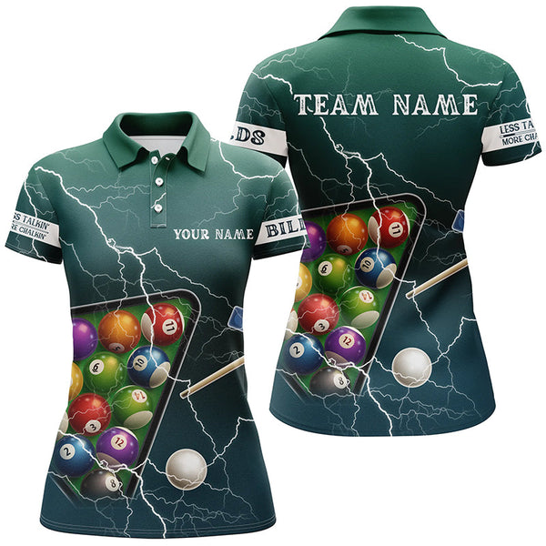 Maxcorners Personalized Thunder Lightning Green Version Billiard Polo Shirts For Men, Billiard Balls Shirts