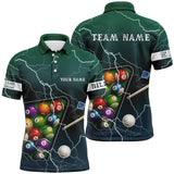 Maxcorners Personalized Thunder Lightning Green Version Billiard Polo Shirts For Men, Billiard Balls Shirts