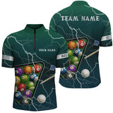 Maxcorners Personalized Thunder Lightning Green Version Billiard Polo Shirts For Men, Billiard Balls Shirts