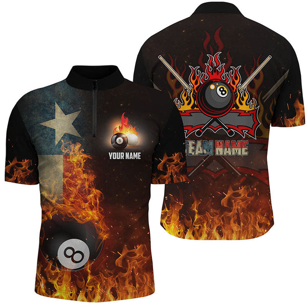 Maxcorners Texas Flag 8 Ball Pool On Fire Billiard Jersey Customized Name, Team Name 3D Shirt