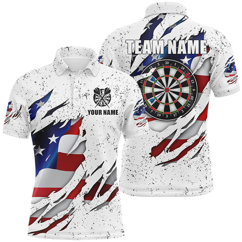 Personalized White Grunge American Flag Darts Polo Shirts