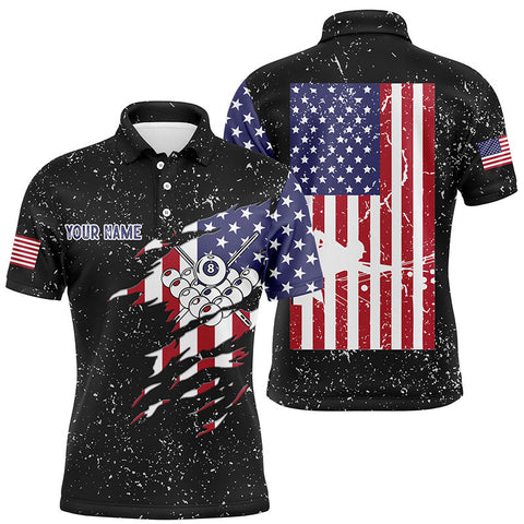 Maxcorners Personalized Billiard Balls US Flag Black Grunge Polo Shirts