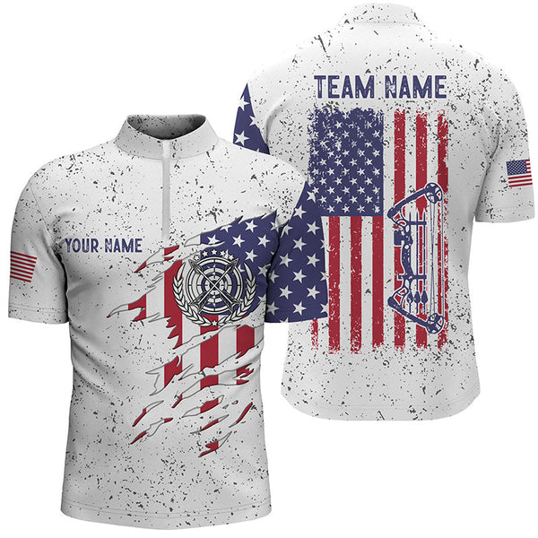 Maxcorners Personalized White Grunge Us Flag Target Archery 3D Polo Shirts For Men, Custom Bow Archery Shirts