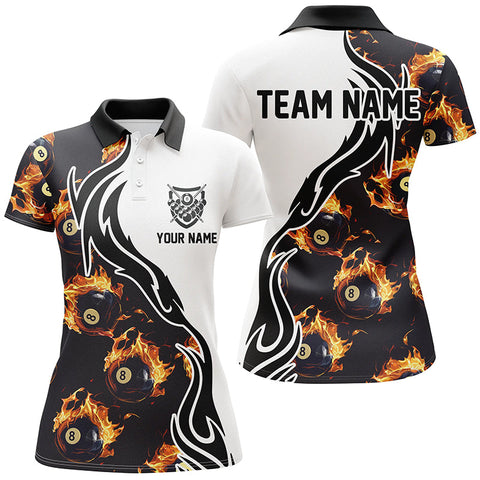 Maxcorners Personalized Flame 8 Ball Pool Polo Shirts Custom Billiard Shirts For Women