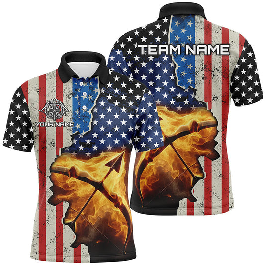 Maxcorners Personalized American Flag Target Archery 3D Polo Shirts For Men, Custom Archery Jerseys Design