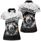 Maxcorners Personalized Thunder Lighting 8 Ball Billiard 3D Polo Shirts For Men, Custom 8 Ball Pool Jerseys