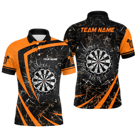 MaxCorners Darts Orange Glass Break Customized Name, Team Name 3D Polo Shirt For Men