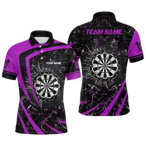 MaxCorners Darts Purple Glass Break Customized Name, Team Name 3D Polo Shirt For Men