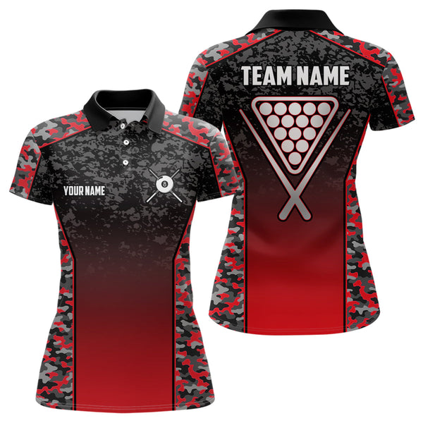 Maxcorners Personalized Red Camo 8 Ball Pool Polo Shirts Custom 8 Ball Billiard Balls Team Shirts For Men And Women