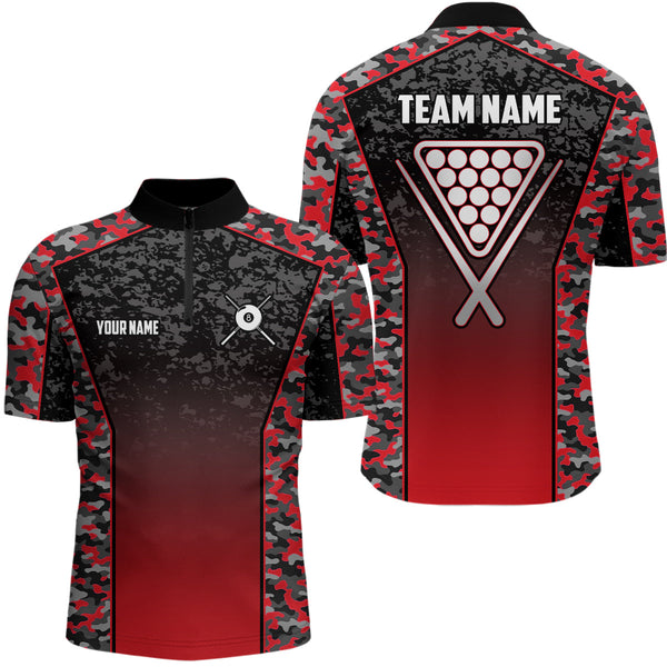 Maxcorners Personalized Red Camo 8 Ball Pool Polo Shirts Custom 8 Ball Billiard Balls Team Shirts For Men And Women