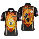 Maxcorners Personalized Fire Storm 9 Ball US Flag Billiard 3D Polo Shirts