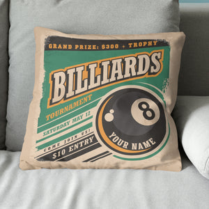 Personalized Retro Billiard Tournament Throw Pillow Gift For Pool Player