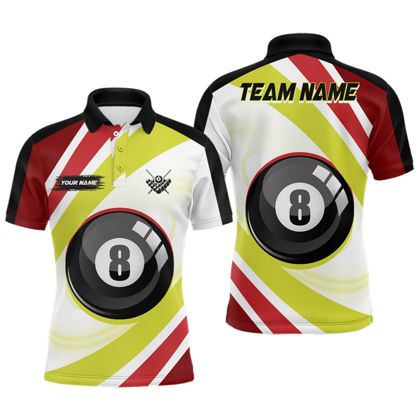 Maxcorners Personalized 8 Ball Pool Red Green Billiard Polo Shirts For Men, Custom Billiard Balls Jerseys