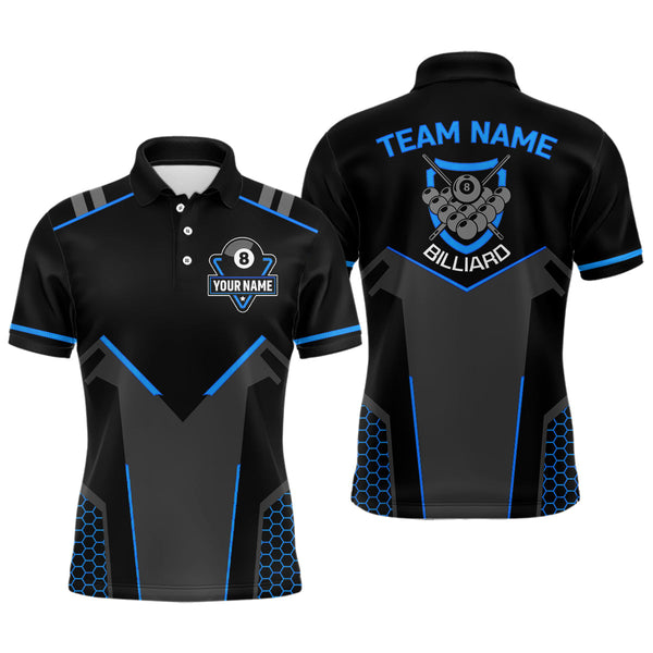 Maxcorners Personalized Style Black Blue 8 Ball Billiard 3D Polo Shirts For Men, 8 Ball Pool Team Jerseys