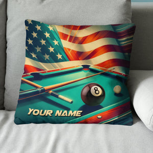 Personalized US Flag 8 Ball Billiard Pillow, Throw Pillow Billiard Gifts