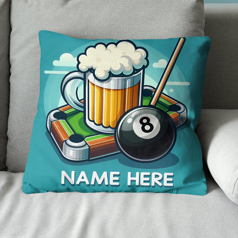 Maxcorners Personalized Funny Beer And Billiards 8 Ball Throw Pillow