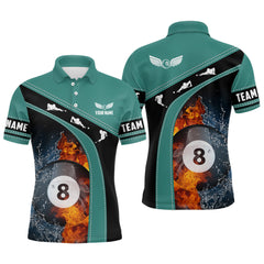 Maxcorners Billiards 8 Ball Fire And Water Shirts Men And Women Billiard Polo & 1/4 Zip Shirts Billiard Team Jerseys
