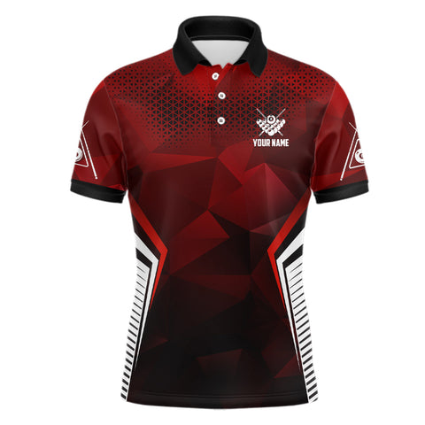 MaxCorners Billiard Red Black 8 Ball Pool Customized Name, Team Name 3D Polo Shirt