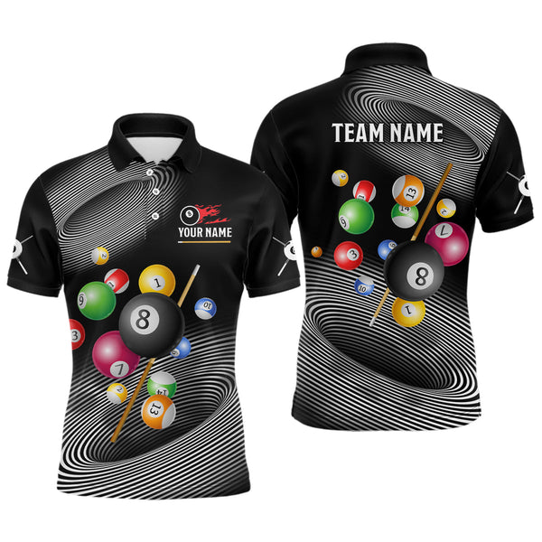 Maxcorners Personalized White Black Billiard Ballls 3D Polo Shirts Custom 8 Ball Pool Team Shirts For Men And Women