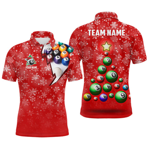 Maxcorners Personalized Christmas Tree Billiard Balls Polo Shirts Red