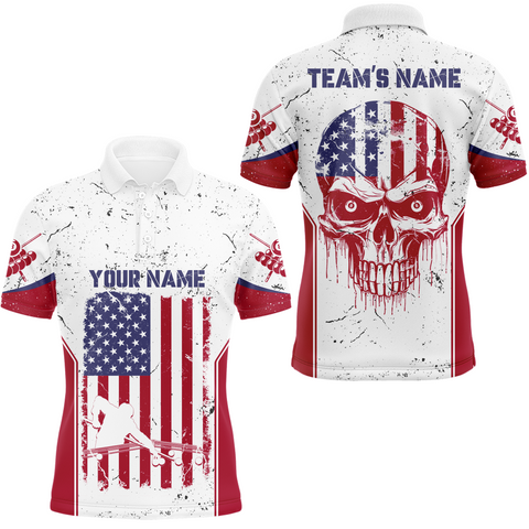 Maxcorners Billiard Patriotic Skull Flag White Grunge Custom Billiard 3D Polo Shirts
