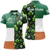 Maxcorners St Patrick'S Day Ireland Flag Custom Women Billiard Polo Shirts, Lucky Green Clover Billiard Shirts