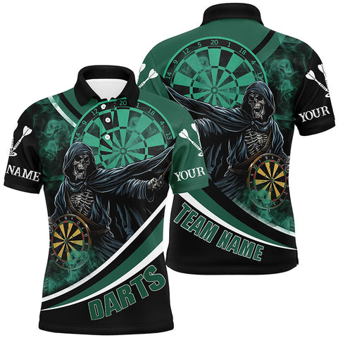 Personalized Death Skeleton Green Darts Jersey Men Dart Polo Shirt