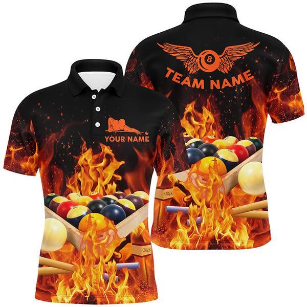 Maxcorners Personalized Billiard Balls In Fire Polo Shirts For Men Custom 3D Printed 8 Ball Pool League Shirts