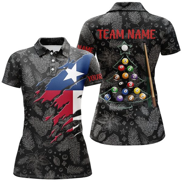 Maxcorners Merry Christmas Texas Flag Billiard Jersey Customized Name, Team Name 3D Shirt