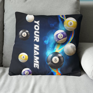 Personalized 3D Billiard Balls On Blue Glowing Pillow Best Custom Pillow