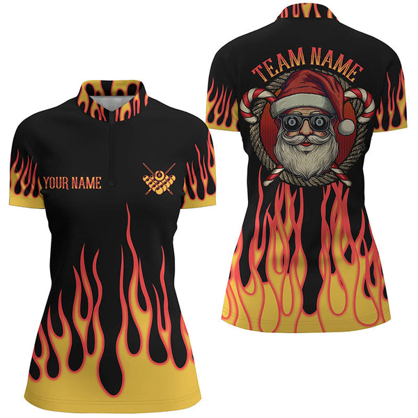 Maxcorners Funny Christmas Santa With Flame Custom Billiard Shirts, 8 Ball Pool For Men Christmas Polo Shirts