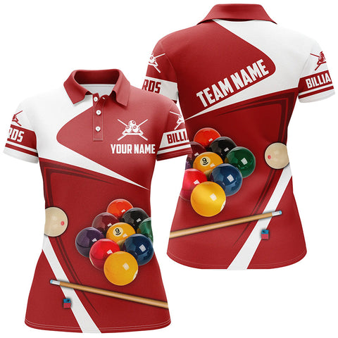 Maxcorners Personalized Billiard Ball Red Version 3D Polo Shirts For Women