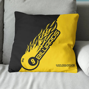 Black Yellow 9 Ball Billiard Pillow Custom Name Pool Gifts Throw Pillow