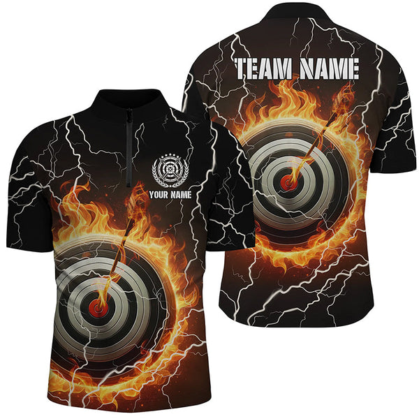 Maxcorners Personalized Flaming Archery 3D Target Thunder Lightning Men Polo Shirts, Custom Archery Jersey