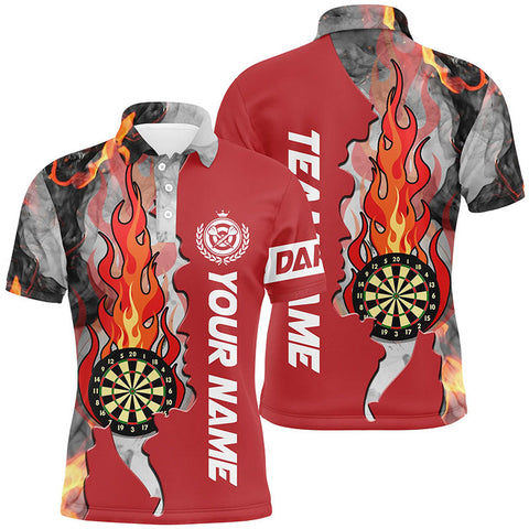 Personalized Red Darts Board Fire Flame Smoke Men Darts Polo Shirts
