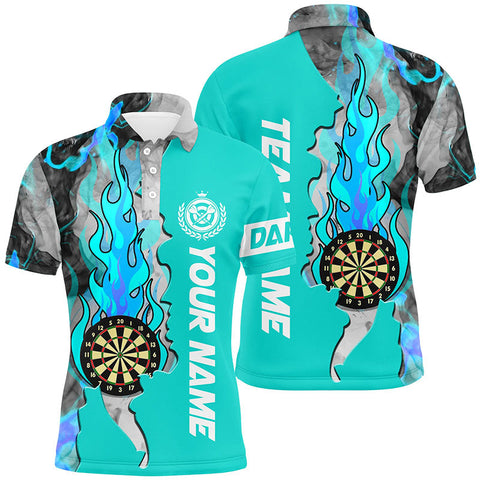 Personalized Turquoise Dart Board Fire Flame Smoke Men Darts Polo Shirt