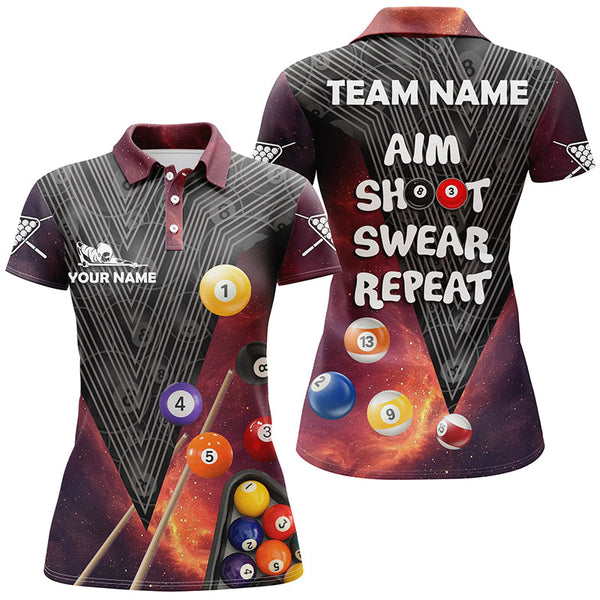 Maxcorners Billiard Aim Shoot Swear Repeat Red Version Custom Name 3D All Over Print Polo Shirts