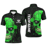 Maxcorners Personalized Patrick 3D Green Skull Luckiest Billiard Men Polo Shirts, Patrick Day Billiard Jerseys