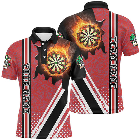 Personalized Black Red Darts Board Fire Flame Men Darts Polo Shirts