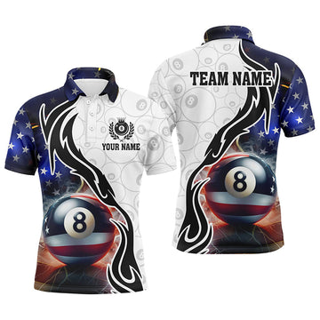 Maxcorners 3D 8 Ball Pool Lightning US Flag Personalized Billiard Shirts For Men, Patriotic Shirts For Pooler LM054