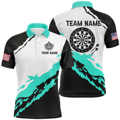 Personalized Dartboard Turquoise Black Darts Jersey For Men Custom Team Name Darts Polo Shirt