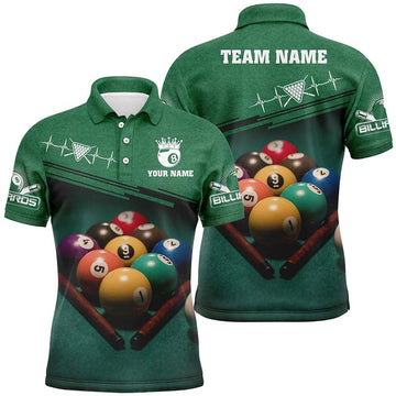 Maxcorners Personalized Billiard Balls Blue 3D Polo Shirts For Men, Custom Player Billiards Pool Jerseys