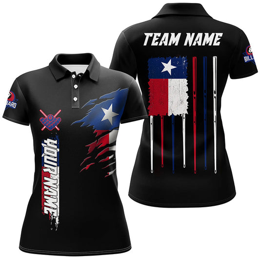Maxcorners Customized Vintage Billiard Texas Flag Polo Shirts For Men Custom Patriotic Gifts For Pool Lover LM054