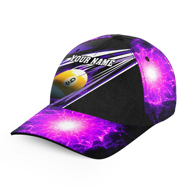 Maxcorners Billiard Purple 9 Ball Fire Personalized Name 3D Cap